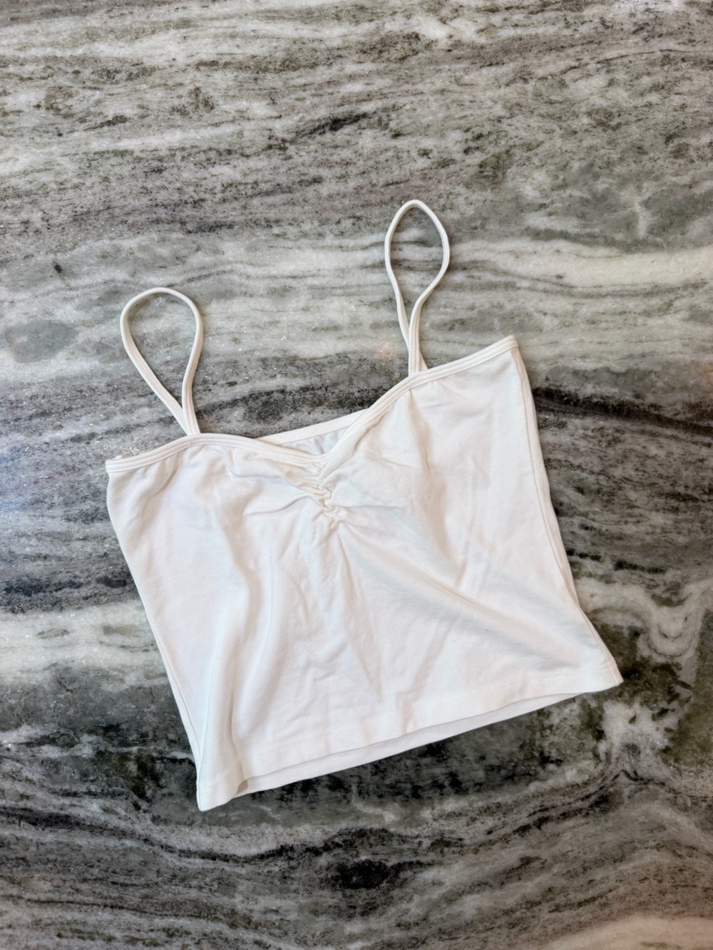 Brandy Melville White Ruched Spaghetti Strap Cami